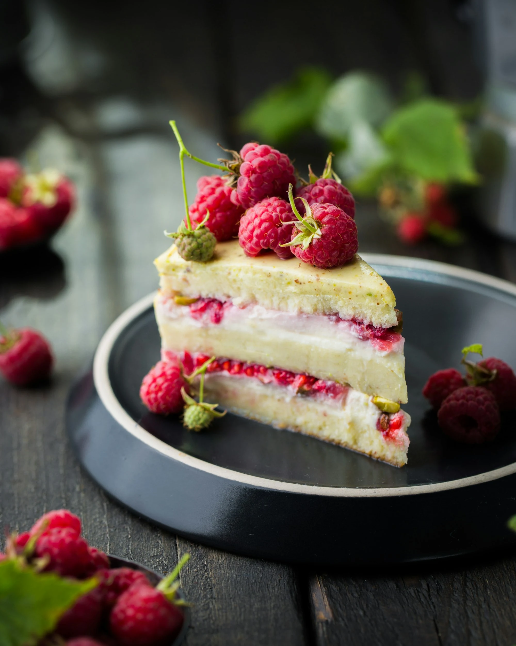 Slice of raspberry layer cake
