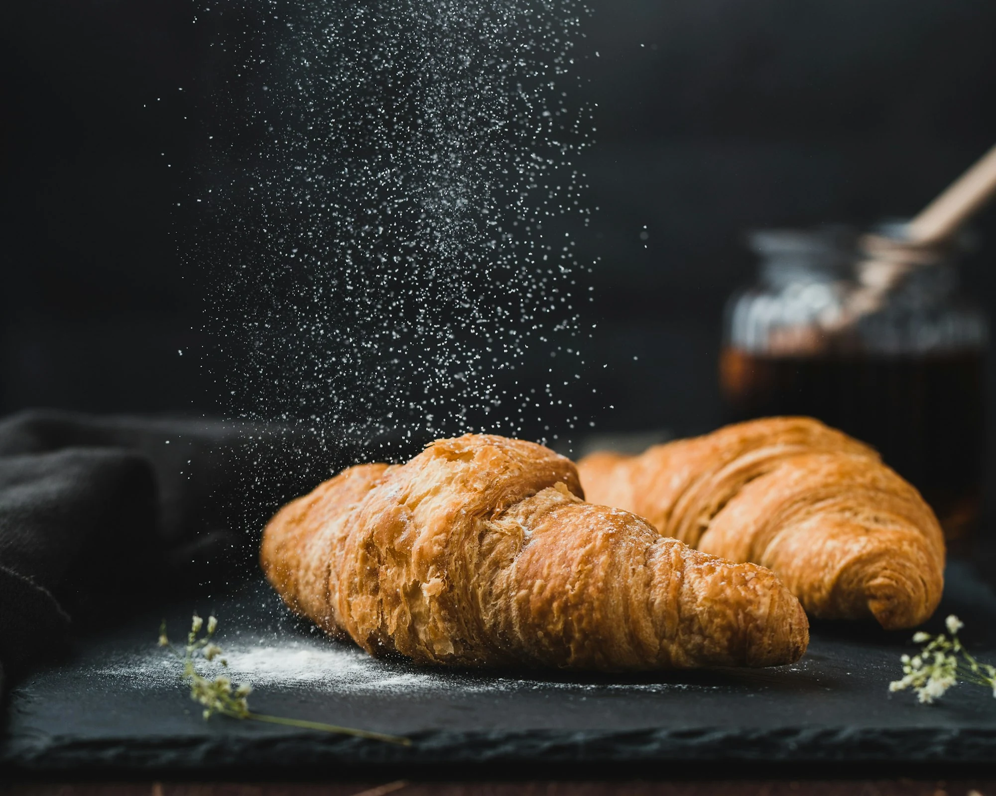 Butter croissants with falling sugar
