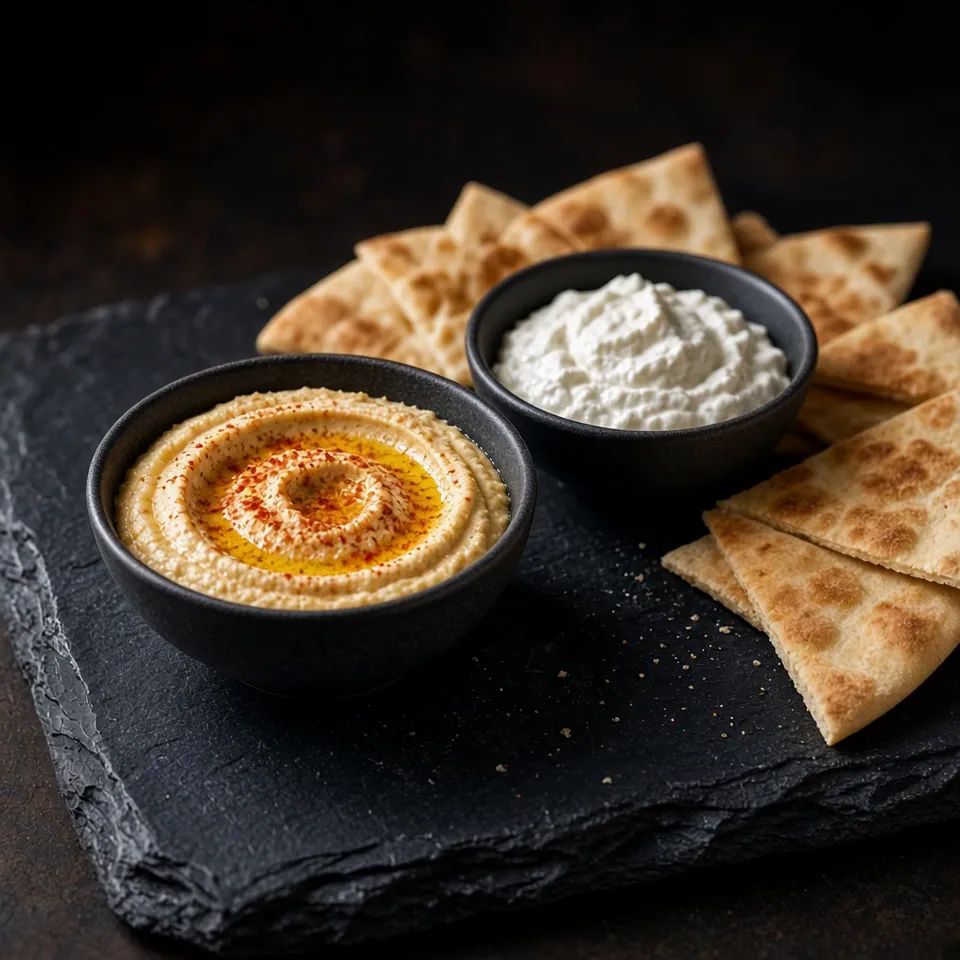 Hummus and garlic sauce